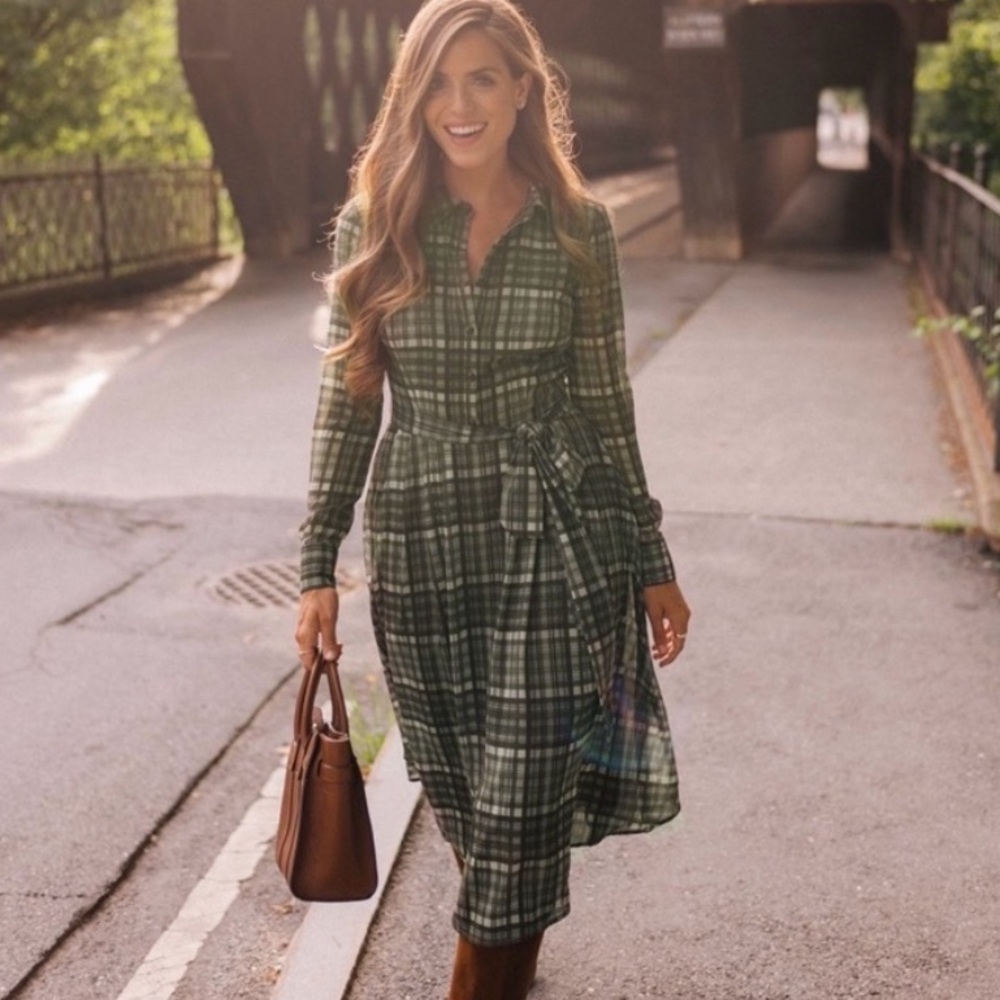 Gal Meets Glam Green Plaid Long Sleeve Shirt Dress Size 6 NWT Blogger Favorite - Picture 2 of 16